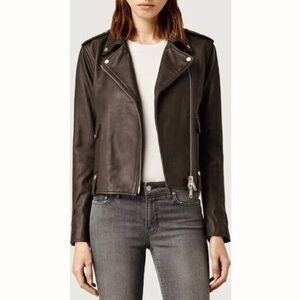 ALLSAINTS Drew Leather Biker Chocolate Brown Moto Motorcycle Jacket EUC Size 4